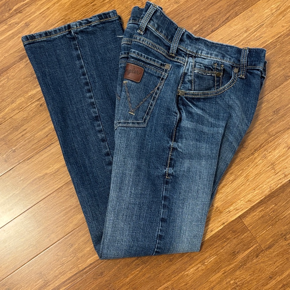 Men’s Bootcut Wrangler Retro Denim Blue Jeans size 30 x 32 EEUC Leather Patch!